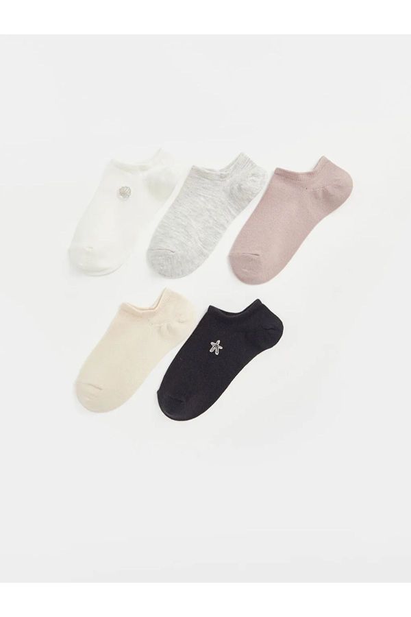 LC Waikiki LC Waikiki LCW DREAM Ecru Embroidered Women's Ankle Socks 5 Pack