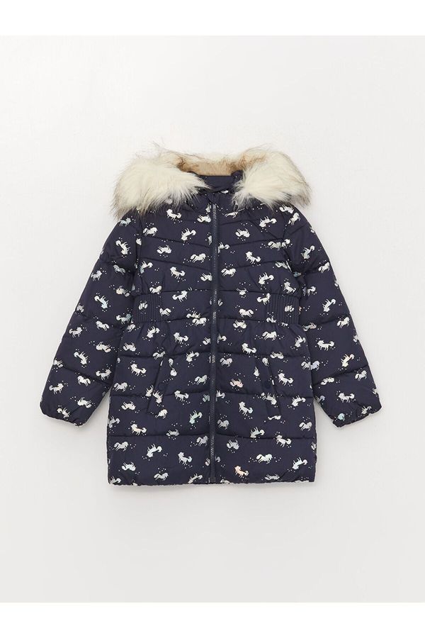 LC Waikiki LC Waikiki Lcw Hooded Printed Girls Coat