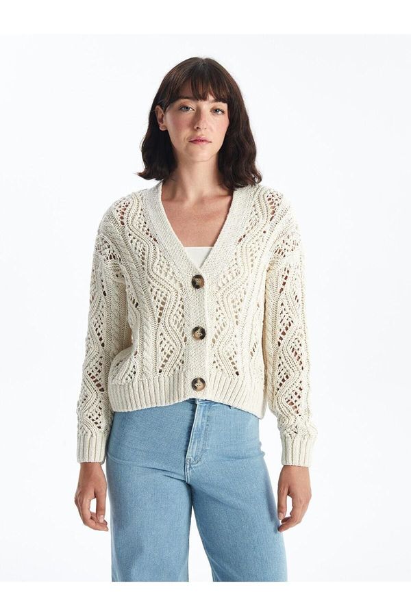 LC Waikiki LC Waikiki LCW Vision V-Neck Openwork Long Sleeve Women's Knitwear Cardigan