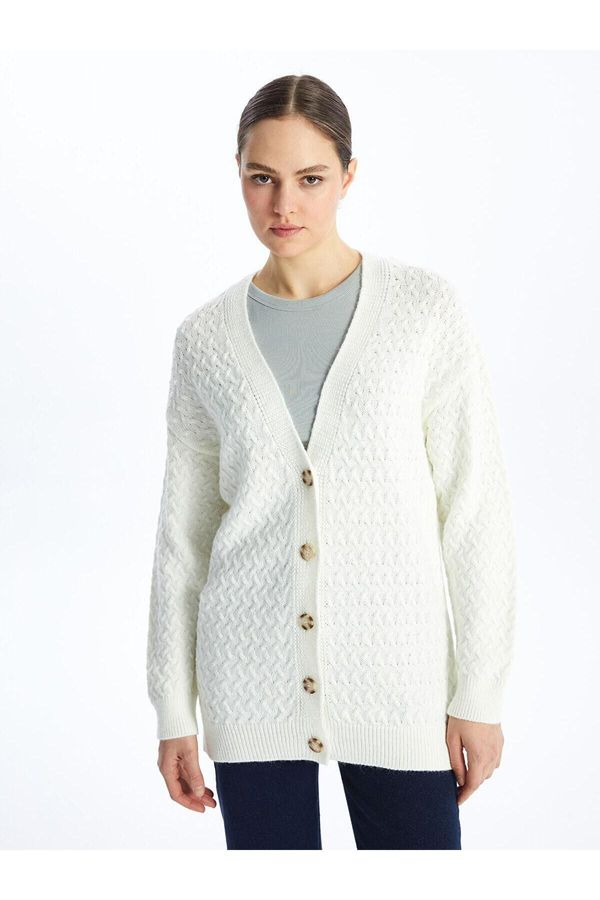 LC Waikiki LC Waikiki LCWAIKIKI Basic V Neck Women's Patterned Long Sleeve Knitwear Cardigan