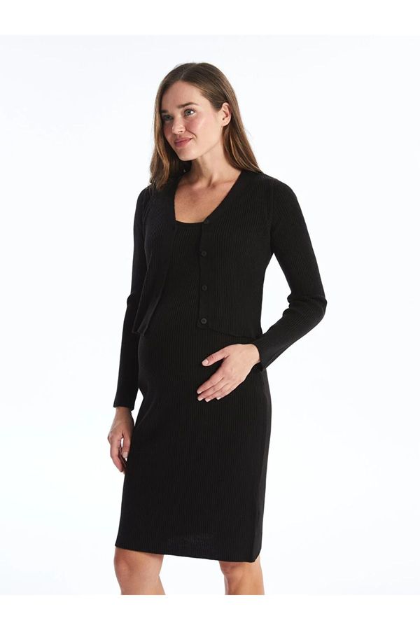 LC Waikiki LC Waikiki LCWAIKIKI Maternity U Neck Plain Maternity Knit Dress and Cardigan Set