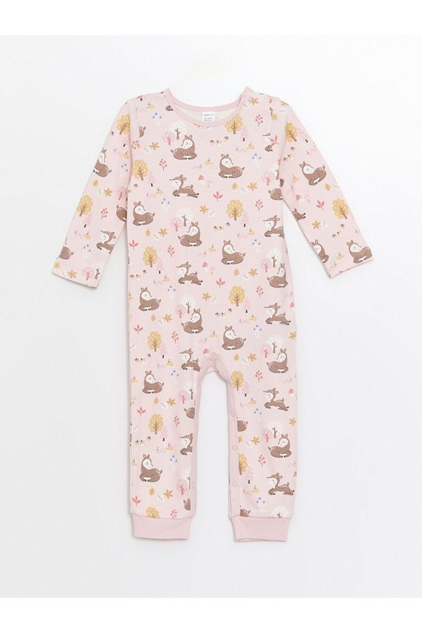 LC Waikiki LC Waikiki Lcwk Crew Neck Long Sleeve Printed Baby Girl Jumpsuit