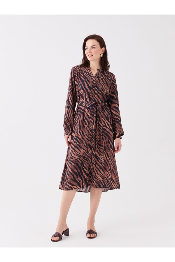 LC Waikiki LC Waikiki Loose Collar Patterned Long Sleeve Women's Shirt Dress