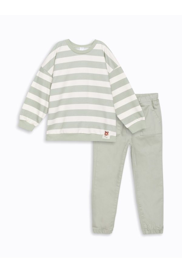 LC Waikiki LC Waikiki Lw - Crew Neck Long Sleeve Striped Baby Boy Sweatshirt and Pants 2 Piece Set