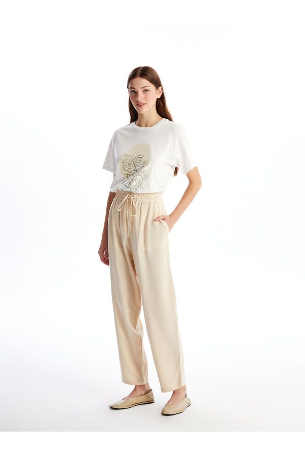 LC Waikiki LC Waikiki Plain Linen Blend Women's Trousers with Elastic Waist