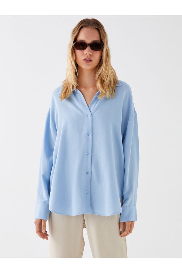 LC Waikiki LC Waikiki Plain Long Sleeve Oversize Linen Blend Women's Shirt