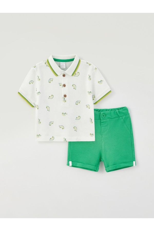 LC Waikiki LC Waikiki Polo Neck Short Sleeve Patterned Baby Boy T-Shirt And Shorts 2-Set