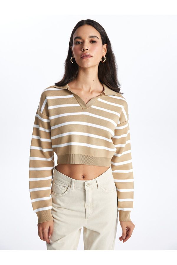 LC Waikiki LC Waikiki Polo Neck Striped Long Sleeve Crop Women's Knitwear Sweater