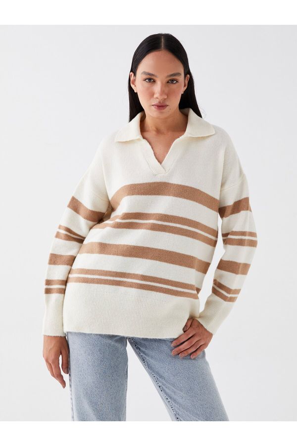 LC Waikiki LC Waikiki Polo Neck Striped Long Sleeve Oversize Women's Knitwear Sweater