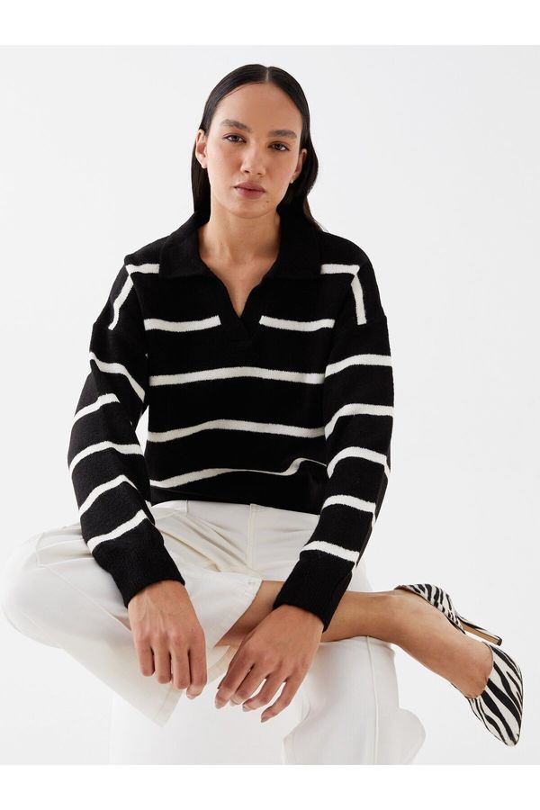 LC Waikiki LC Waikiki Polo Neck Striped Long Sleeve Oversize Women's Knitwear Sweater