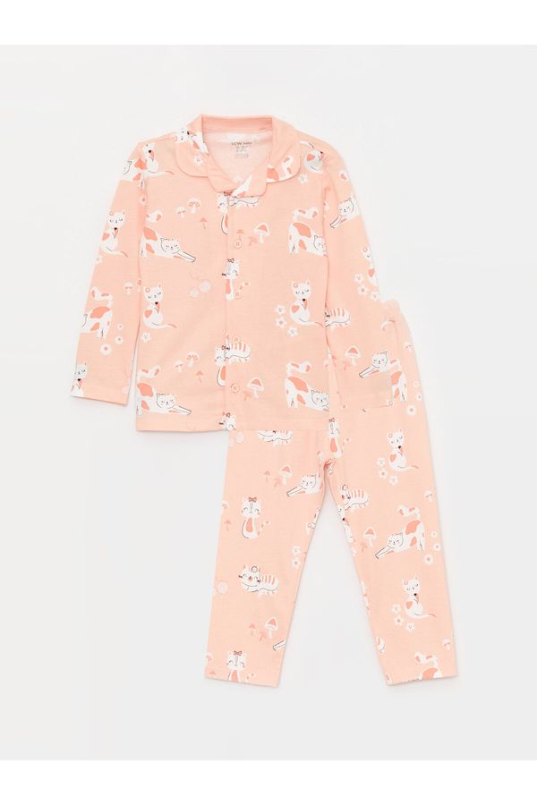 LC Waikiki LC Waikiki Shirt Collar Long Sleeve Printed Baby Girl Pajama Set