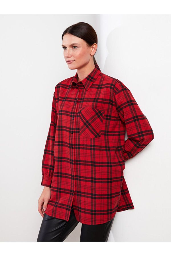 LC Waikiki LC Waikiki Shirt Collar Plaid Long Sleeve Oversize Women's Tunic