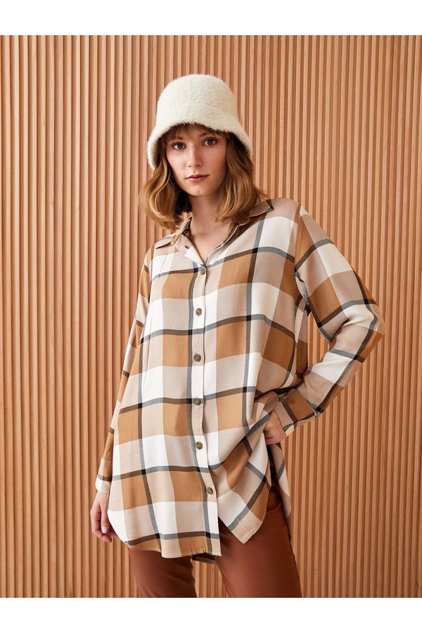 LC Waikiki LC Waikiki Shirt Collar Plaid Long Sleeve Women's Tunic