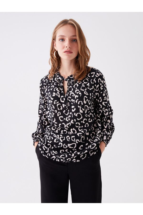 LC Waikiki LC Waikiki Tie Collar Patterned Long Sleeve Women's Blouse