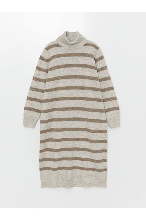 LC Waikiki LC Waikiki Turtleneck Striped Long Sleeve Oversize Women's Knitwear Dress