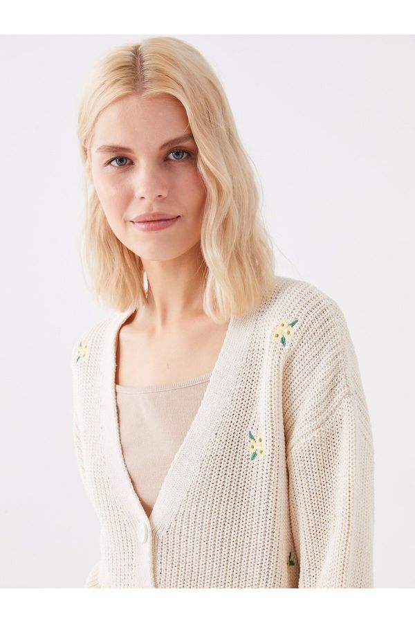 LC Waikiki LC Waikiki V-Neck Embroidered Long Sleeve Women's Knitwear Cardigan