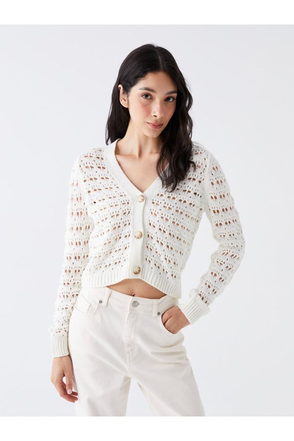 LC Waikiki LC Waikiki V-Neck Openwork Long Sleeve Women's Knitwear Cardigan