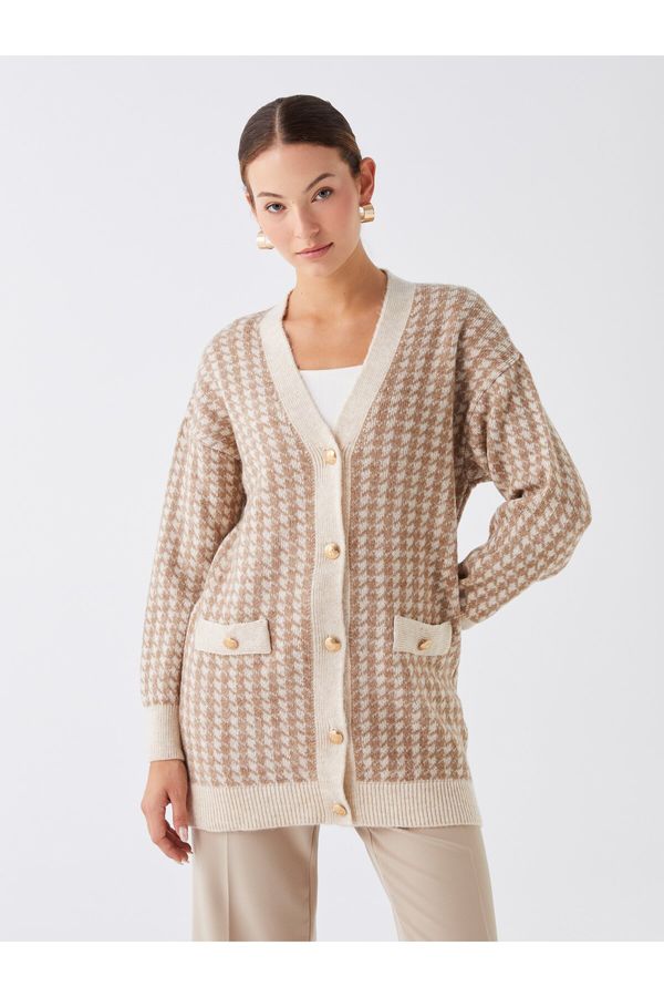 LC Waikiki LC Waikiki V-Neck Patterned Long Sleeve Women's Knitwear Cardigan