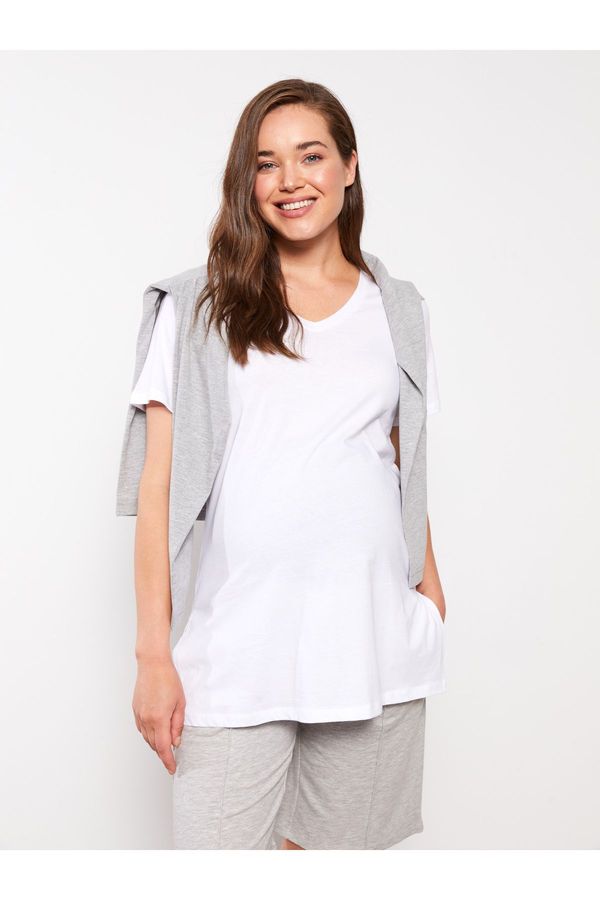 LC Waikiki LC Waikiki V-Neck Plain Short Sleeve Cotton Maternity T-Shirt