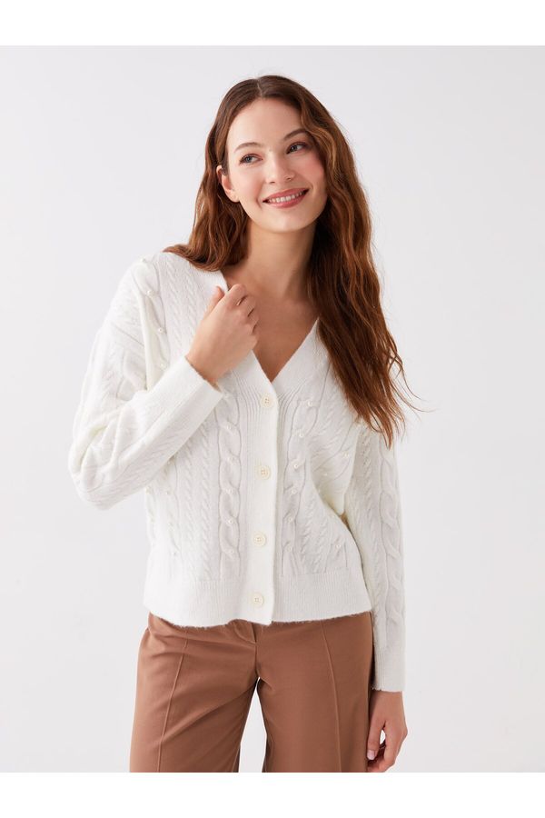 LC Waikiki LC Waikiki V-Neck Self-Patterned Long Sleeve Women's Knitwear Cardigan