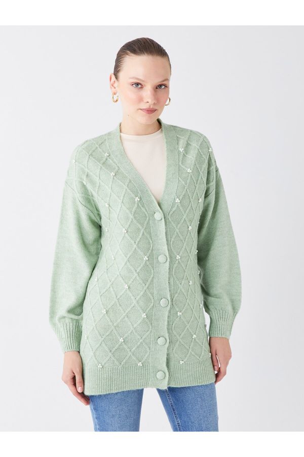 LC Waikiki LC Waikiki V-Neck Self-Patterned Long Sleeve Women's Knitwear Cardigan