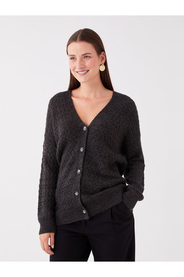 LC Waikiki LC Waikiki V-Neck Self-Patterned Long Sleeve Women's Knitwear Cardigan