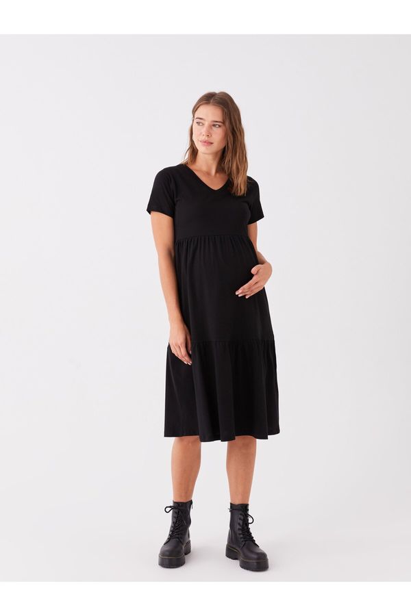 LC Waikiki LC Waikiki V-Neck Straight Short Sleeve Maternity Dress