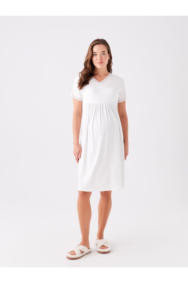 LC Waikiki LC Waikiki V-Neck Straight Short Sleeve Maternity Nightgown