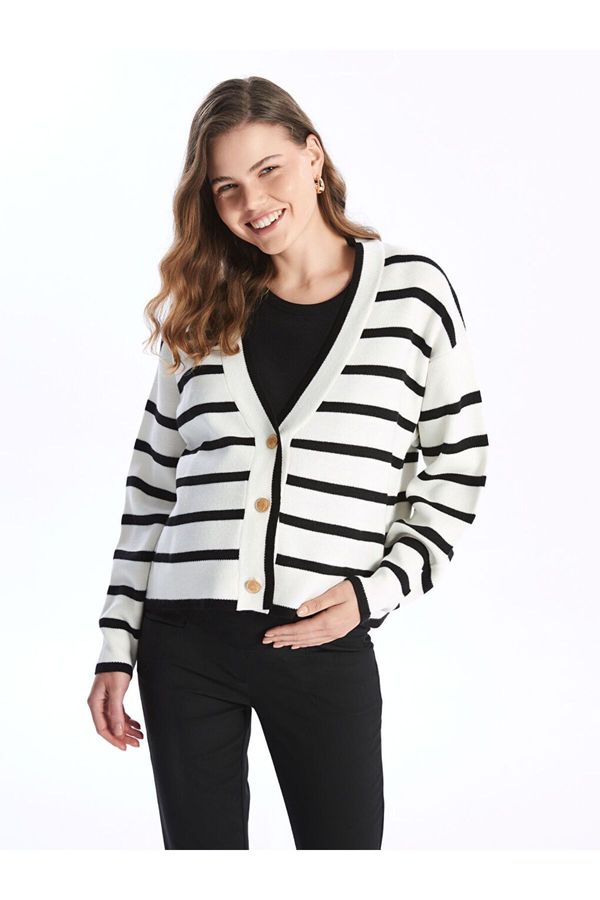 LC Waikiki LC Waikiki V-Neck Striped Long Sleeve Women's Knitwear Cardigan