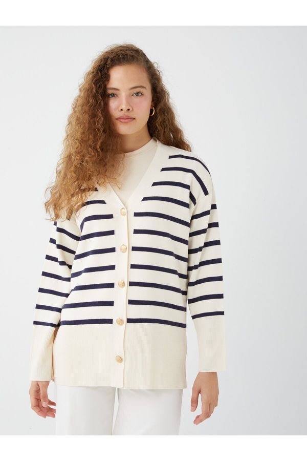 LC Waikiki LC Waikiki V-Neck Striped Long Sleeve Women's Knitwear Cardigan