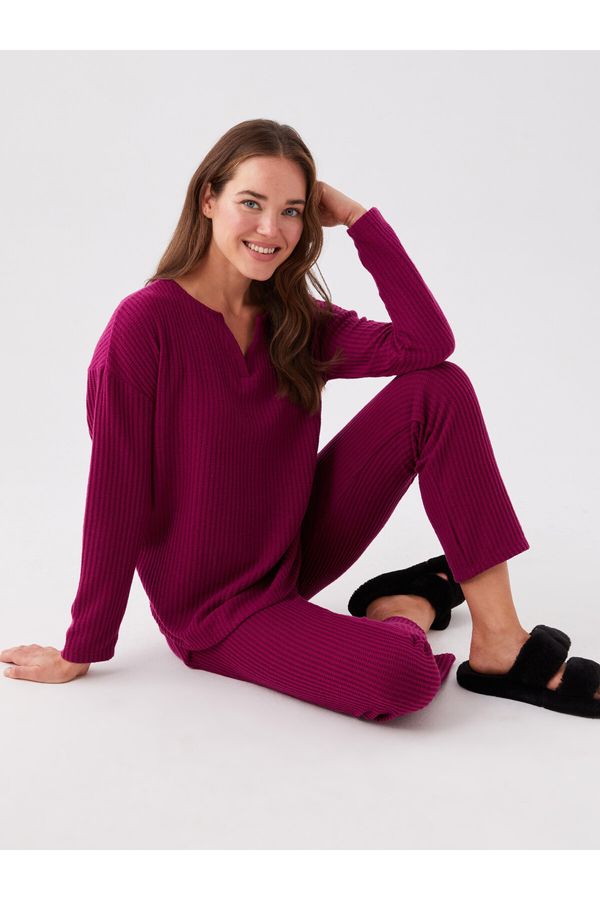 LC Waikiki LC Waikiki Women's Crew Neck Plain Long Sleeve Pajamas Set