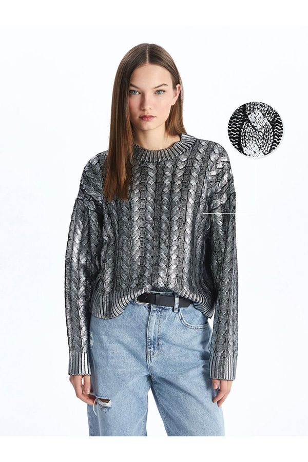 LC Waikiki LC Waikiki Women's Crew Neck Self Patterned Long Sleeve Metallic Knitwear Sweater