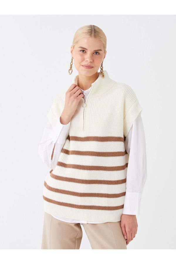 LC Waikiki LC Waikiki Women's High Neck Striped Oversize Knitwear Sweater