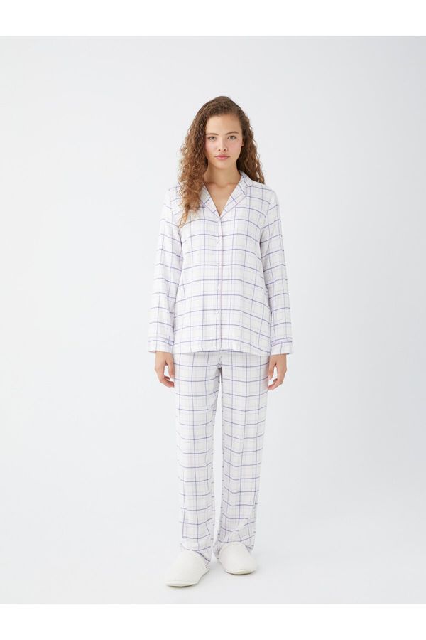 LC Waikiki LC Waikiki Women's Shirt Collar Plaid Long Sleeved Pajamas Set