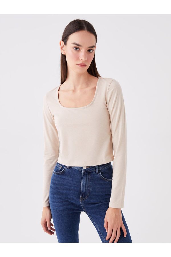 LC Waikiki LC Waikiki Women's Square Neck Straight Long Sleeve Crop