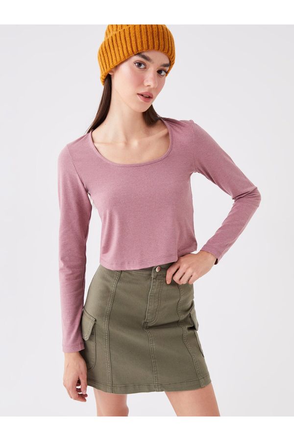 LC Waikiki LC Waikiki Women's U-Neck Straight Long Sleeve Crop