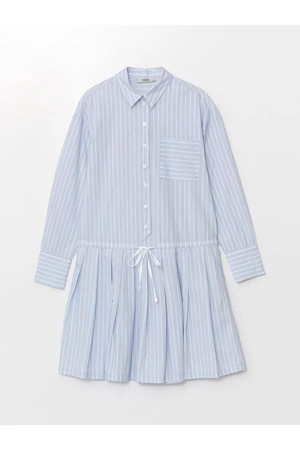 LC Waikiki LC Waikiki XSIDE Blue Striped Shirt Collar Striped Women's Dress