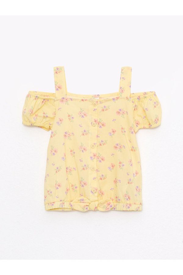 LC Waikiki LC Waikiki Yellow Boat Collar Short Sleeved Printed Cotton Shirt for Baby Girl