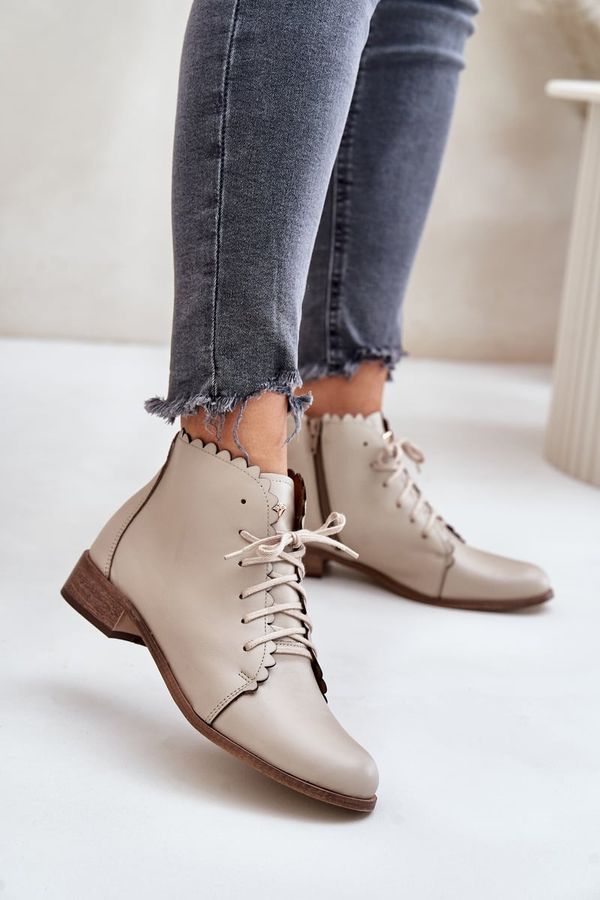 Zazoo Leather Ankle Boots With Flat Heel Beige Zazoo 2964