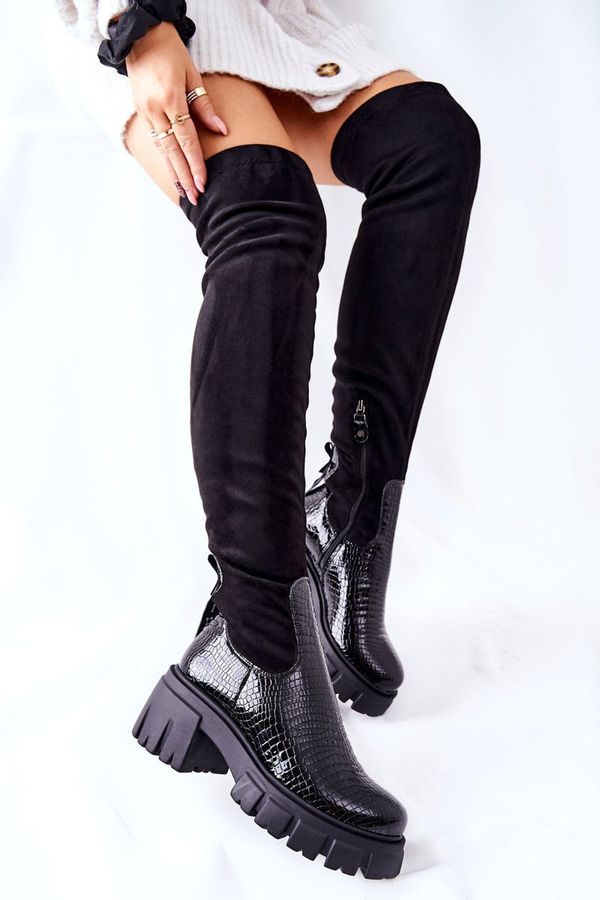 Maciejka Leather Boots Maciejka Crocodile Black