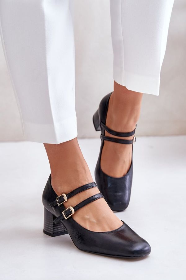 Laura Messi Leather Heels With Straps On The Block Black Laura Messi 2857