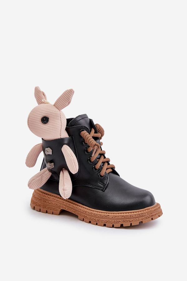 Kesi Leather insulated children's ankle boots with a zipper with a Vinceza bear black