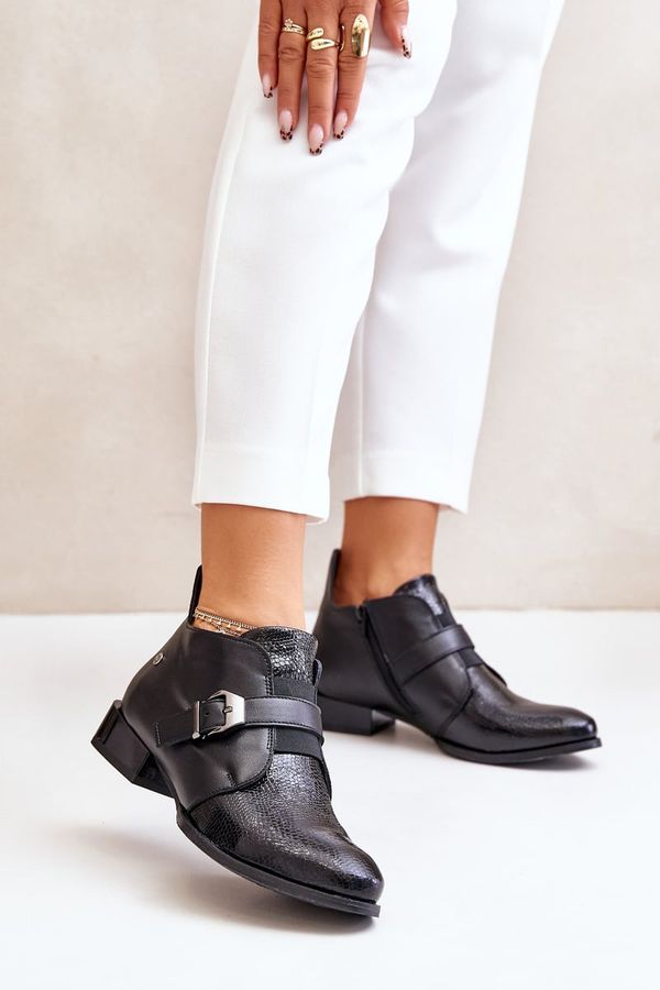 Maciejka Leather Low Ankle Boots With Zipper Maciejka