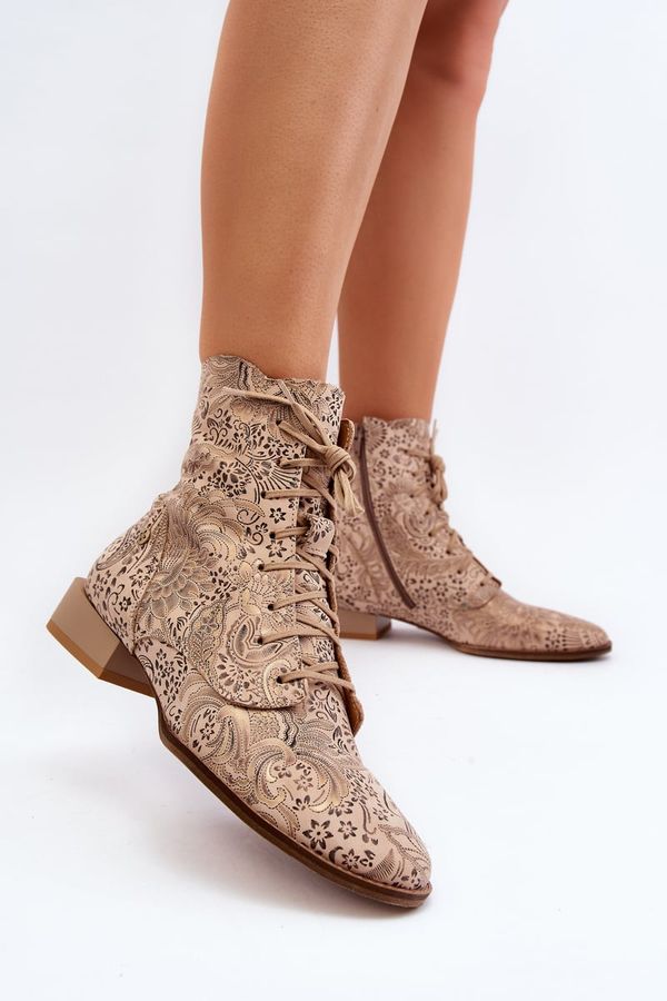 Maciejka Leather Patterned Flat Heel Ankle Boots Maciejka