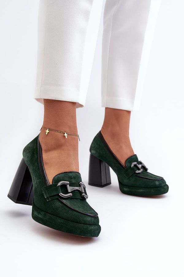 Laura Messi Leather Pumps on Chunky Heel Laura Messi 2706 Dark Green