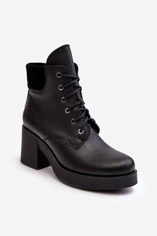 LEMAR Leather Women's Boots On Heel Black Lemar Leocera