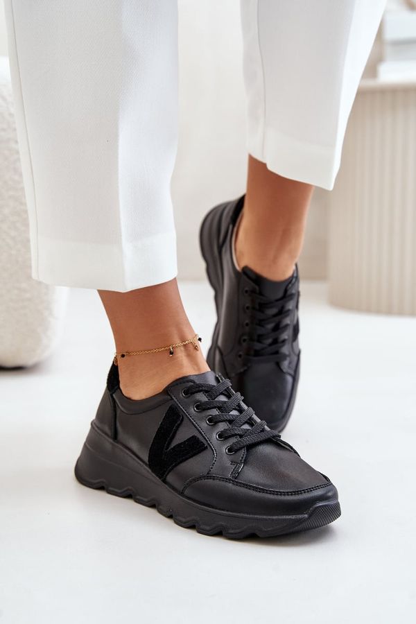 VINCEZA Leather women's sports shoes Vinceza black