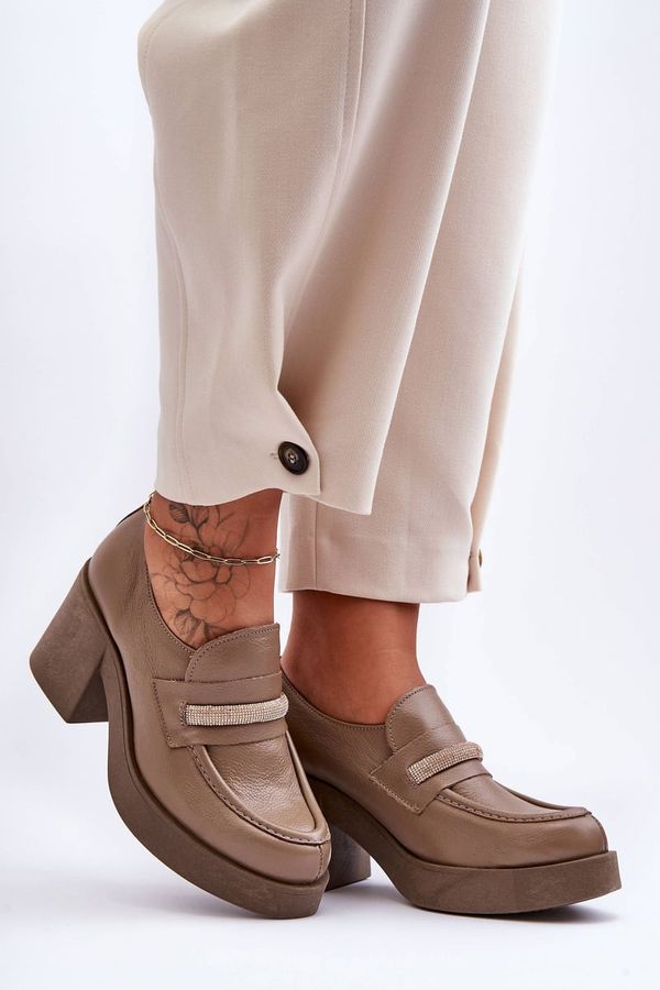 LEMAR LEMAR Leather Half-Boots On A Heel With Decoration Dark Beige Gelanor