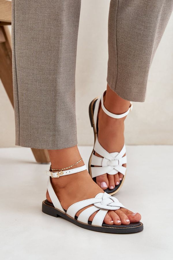 Lewski Shoes Lewski Shoes Leather Women's Sandals On Flat Heel White Zazoo 3688