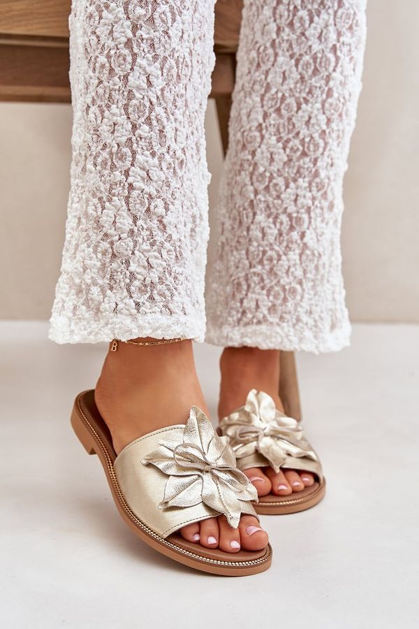 Lewski Shoes Lewski Shoes Slippers With Decoration Natural Leather Zazoo 3667 Golden